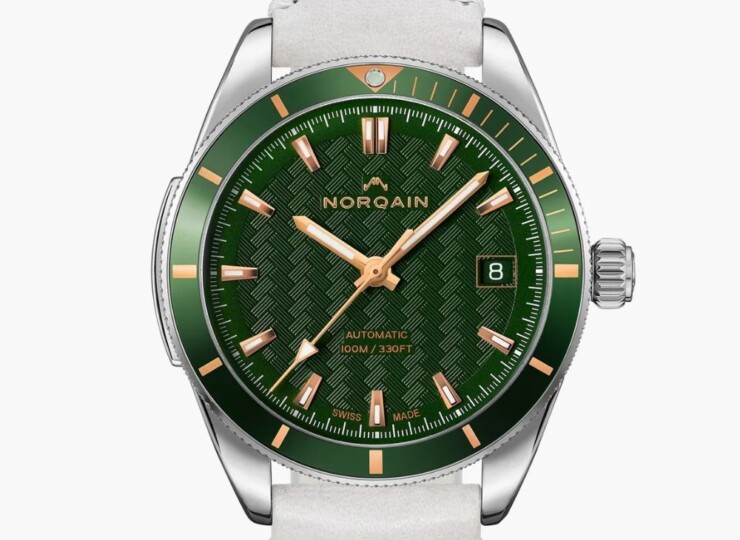 NORQAIN Adventure 37mm グリーン文字盤 ホワイトアップルスキンストラップ N1800.08S01.E01.V01