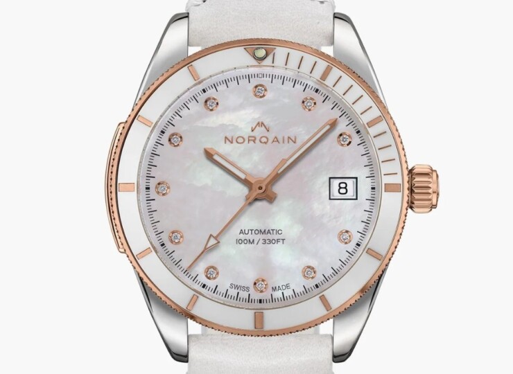 NORQAIN Adventure 37mm マザーオブパール文字盤 ホワイトアップルスキンストラップ N1800.08S08.W01.V01