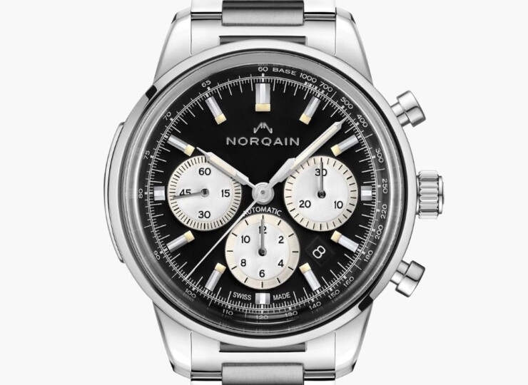 NORQAIN Freedom Chrono 43mm ブラック文字盤 ステンレススチールブレスレット Freedom フォールディングクラスプ N2200.18S01.B01.S01