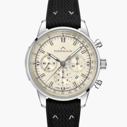 NORQAIN Freedom Chrono 43mm ホワイト文字盤 ブラックパーロンラバーストラップ ピンバックル N2200.18S01.C01.R03