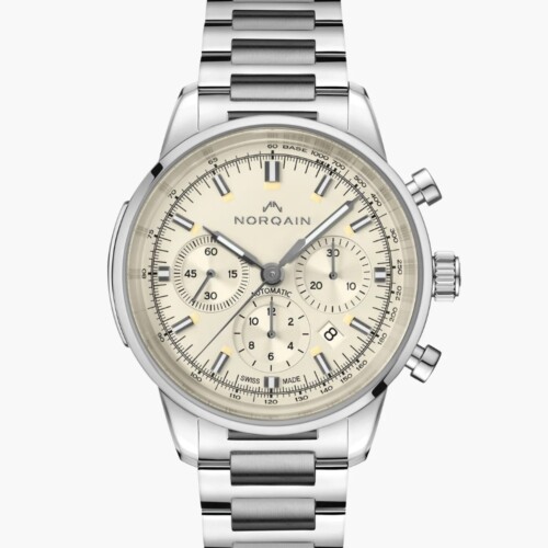 NORQAIN Freedom Chrono 43mm ホワイト文字盤 ステンレススチールブレスレット Freedom フォールディングクラスプ N2200.18S01.C01.S01