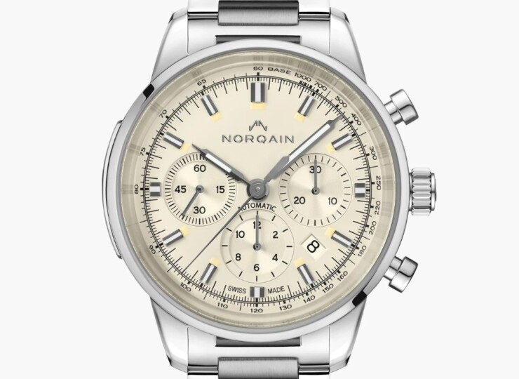 NORQAIN Freedom Chrono 43mm ホワイト文字盤 ステンレススチールブレスレット Freedom フォールディングクラスプ N2200.18S01.C01.S01