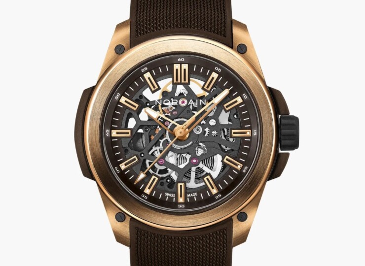 NORQAIN Wild ONE Skeleton 42mm ブラック スケルトン文字盤 ブラウン・メッシュ・ラバー 5N Red Gold N3000.07G04.N01.R02