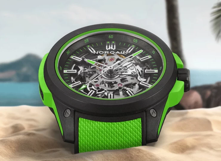 NORQAIN Wild ONE Skeleton 42mm ブラック スケルトン文字盤 ゲッコーメッシュラバー フォールディングクラスプ N3000.07Q20.B14.R02