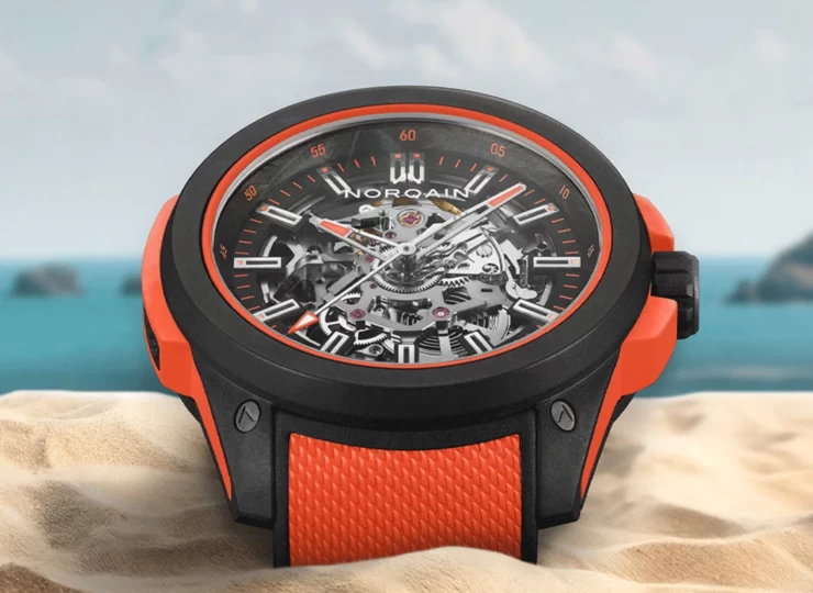 NORQAIN Wild ONE Skeleton 42mm ブラック スケルトン文字盤 コーラルメッシュラバー フォールディングクラスプ N3000.07Q31.B13.R02