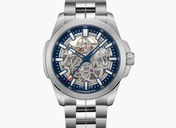 NORQAIN Independence Skeleton 42mm ブルー スケルトン文字盤 ブルーミラネーゼデザインの一体型ラバーストラップ N3000.07S01.A01.R01