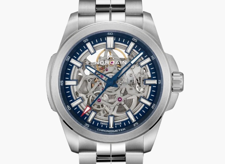 NORQAIN Independence Skeleton 42mm ブルー スケルトン文字盤 ステンレススチールブレスレット N3000.07S01.A01.S01