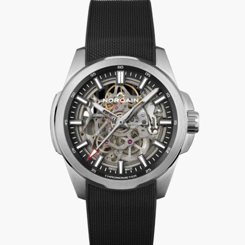NORQAIN Independence Skeleton 42mm スケルトン文字盤 ブラックミラネーゼデザインの一体型ラバーストラップ N3000.07S01.B01.R01