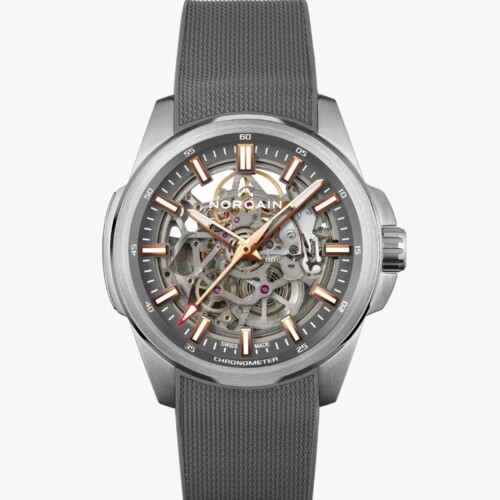 NORQAIN Independence Skeleton 42mm グレー スケルトン文字盤 ミラネーゼパターンの施されたグレーラバーストラップ N3000.07S02.G01.R01