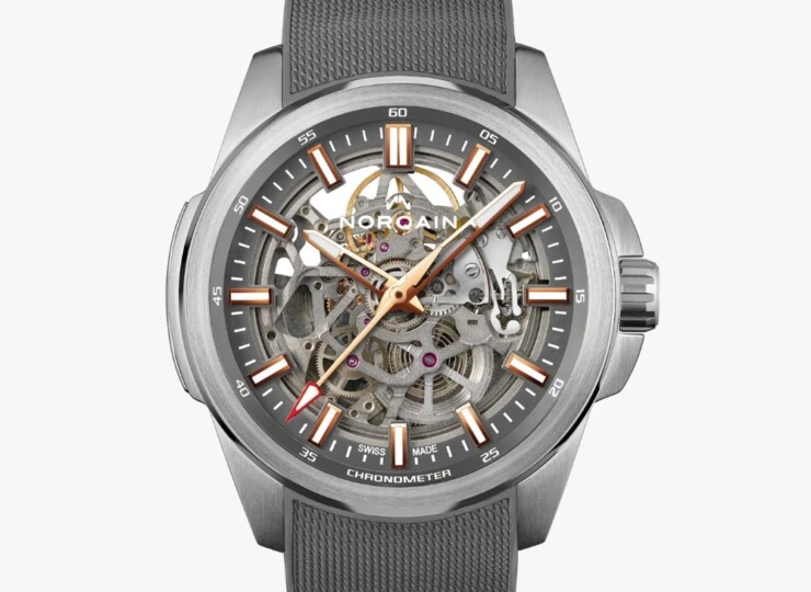 NORQAIN Independence Skeleton 42mm グレー スケルトン文字盤 ミラネーゼパターンの施されたグレーラバーストラップ N3000.07S02.G01.R01