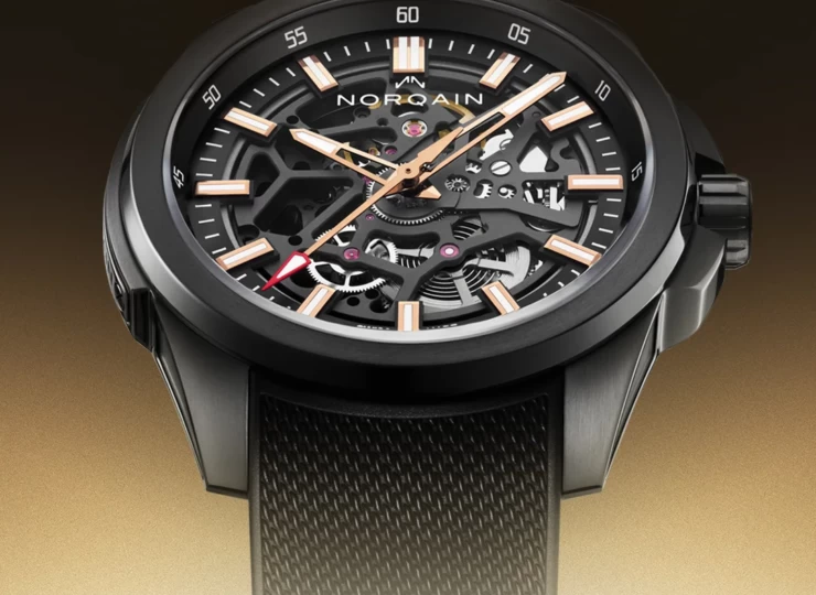 NORQAIN Independence Skeleton 42mm ブラック スケルトン文字盤 ブラックメッシュラバーストラップ ピンバックル N3000.07T01.B03.R01