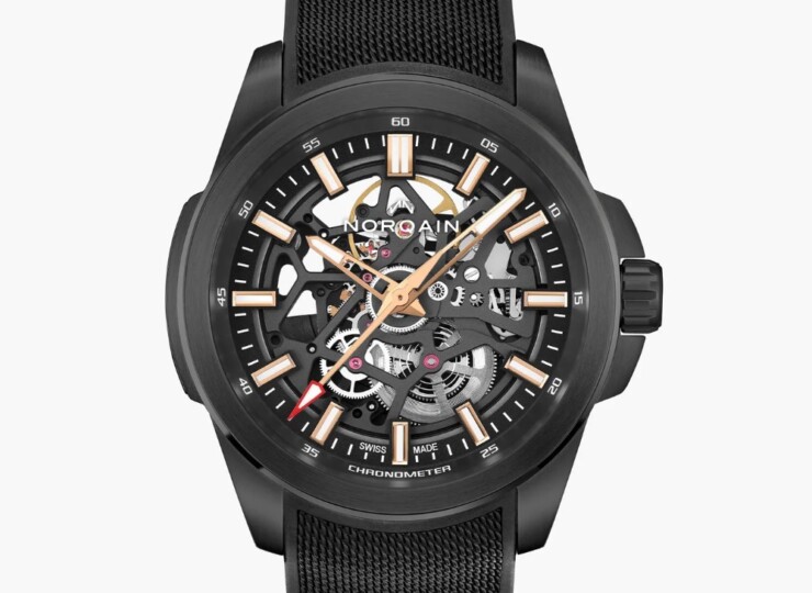 NORQAIN Independence Skeleton 42mm ブラック スケルトン文字盤 ブラックメッシュラバーストラップ フォールディングクラスプ N3000.07T01.B03.R02