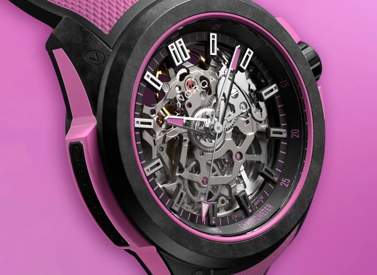 NORQAIN Wild ONE Skeleton 39mm ブラック スケルトン文字盤 ミラネーゼパターンの施されたハイパーピンク/ブラックのラバーストラップ ピンバックル（Ref.N3001.07Q04.B03.R02） N3001.07Q04.B03.R02