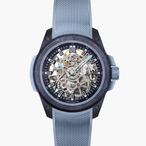 NORQAIN Wild ONE Skeleton 39mm パープル スケルトン文字盤 ミラネーゼパターンの施されたアイスブルーカラーのラバーストラップ ピンバックル（Ref.N3001.07Q05.P01.R01） N3001.07Q05.P01.R01