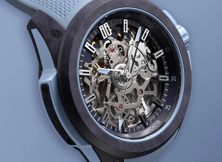 NORQAIN Wild ONE Skeleton 39mm パープル スケルトン文字盤 ミラネーゼパターンの施されたアイスブルーカラーのラバーストラップ ピンバックル（Ref.N3001.07Q05.P01.R02） N3001.07Q05.P01.R02