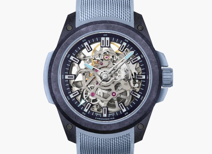NORQAIN Wild ONE Skeleton 39mm パープル スケルトン文字盤 ミラネーゼパターンの施されたアイスブルーカラーのラバーストラップ ピンバックル（Ref.N3001.07Q05.P01.R02） N3001.07Q05.P01.R02