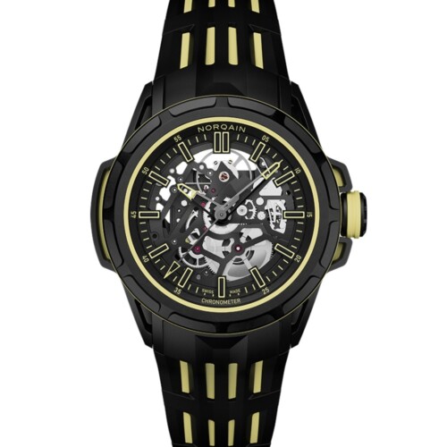 Wild ONE Skeleton X-Lite Limited Edition 41mm ブラック スケルトン文字盤 ブラック/イエローのダブルレイヤーラバーストラップ ピンバックル
