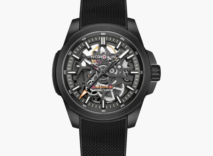NORQAIN Independence Skeleton 40mm アンスラサイト スケルトン文字盤 ミラネーゼパターンの施されたカーキラバーストラップ ピンバックル N3008.07B01.G01.R01