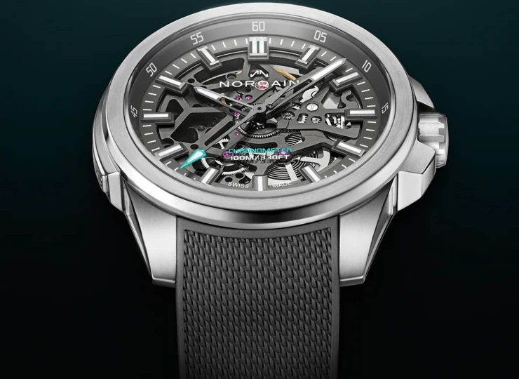 NORQAIN Independence Skeleton 40mm アンスラサイト スケルトン文字盤 ミラネーゼパターンの施されたアンスラサイトカラーラバーストラップ N3008.07S01.G01.R01