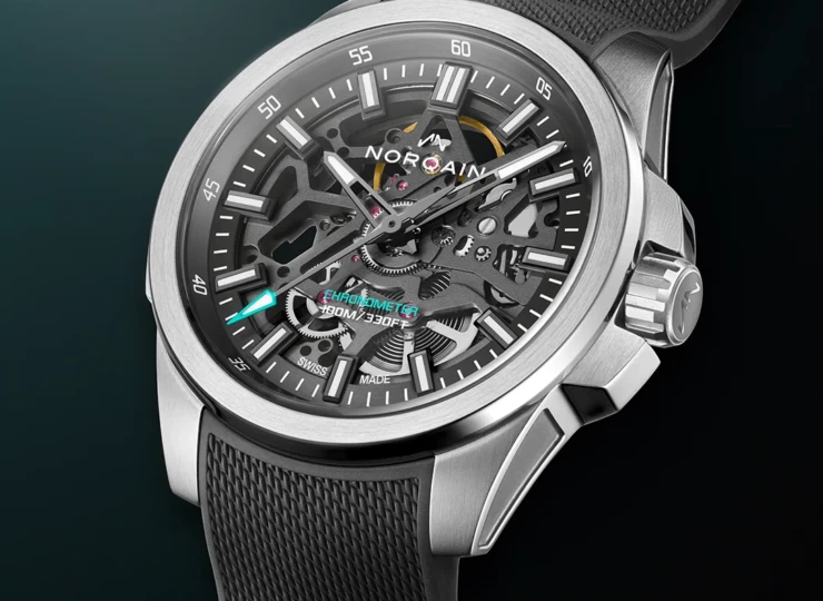 NORQAIN Independence Skeleton 40mm アンスラサイト スケルトン文字盤 ミラネーゼパターンの施されたアンスラサイトカラーラバーストラップ N3008.07S01.G01.R01