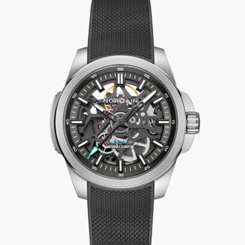 NORQAIN Independence Skeleton 40mm アンスラサイト スケルトン文字盤 ミラネーゼパターンの施されたアンスラサイトカラーラバーストラップ N3008.07S01.G01.R01