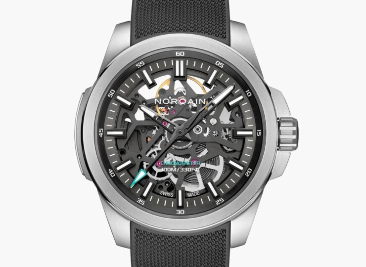 NORQAIN Independence Skeleton 40mm アンスラサイト スケルトン文字盤 ミラネーゼパターンの施されたアンスラサイトカラーラバーストラップ N3008.07S01.G01.R01