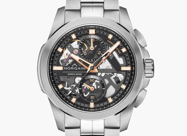 NORQAIN Independence Skeleton Chrono 42mm ブラック スケルトン文字盤 ステンレススチールブレスレット N3200.40S01.B01.S01