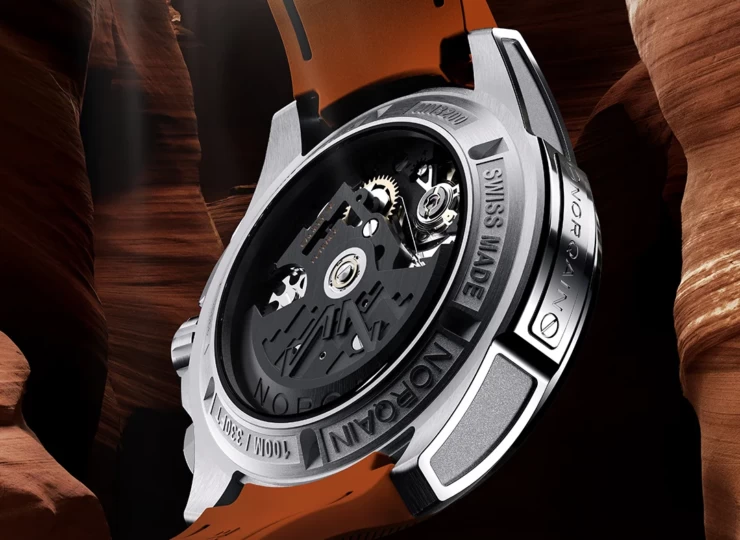 NORQAIN Independence Skeleton Chrono 42mm オレンジ スケルトン文字盤 オレンジミラネーゼデザインの一体型ラバーストラップ N3200.40S01.O01.R01