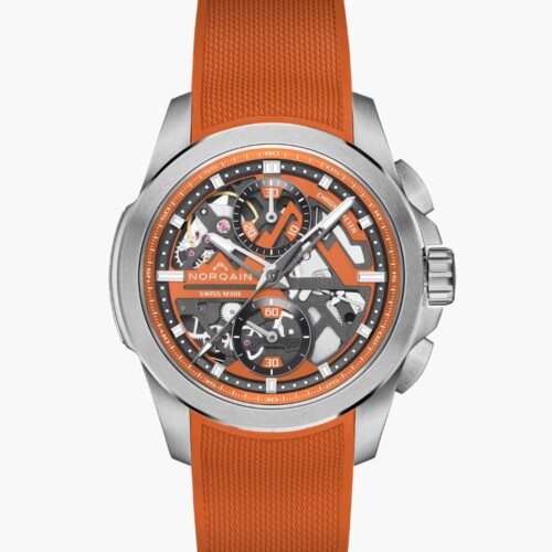 Independence Skeleton Chrono 42mm オレンジ スケルトン文字盤 オレンジミラネーゼデザインの一体型ラバーストラップ