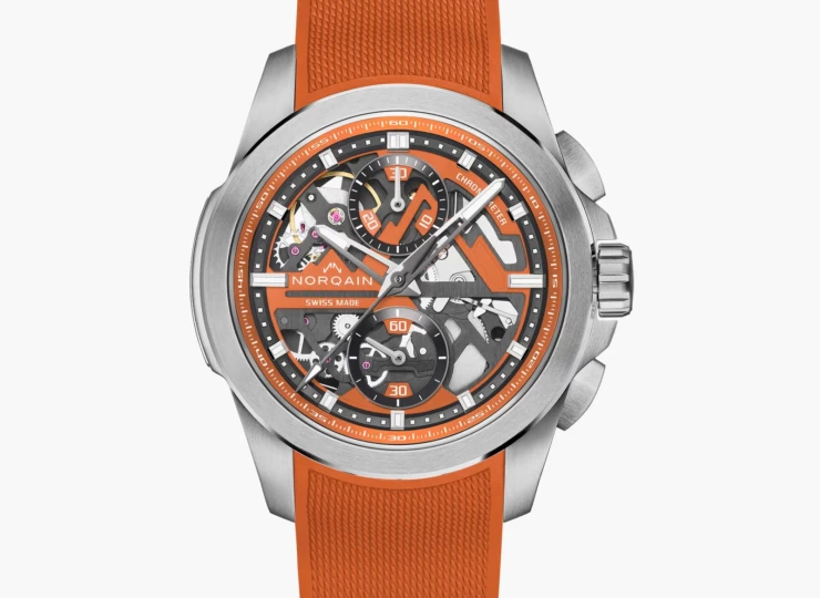NORQAIN Independence Skeleton Chrono 42mm オレンジ スケルトン文字盤 ステンレススチールブレスレット N3200.40S01.O01.S01