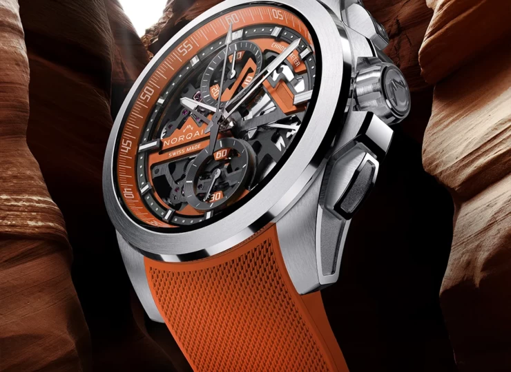 NORQAIN Independence Skeleton Chrono 42mm オレンジ スケルトン文字盤 ステンレススチールブレスレット N3200.40S01.O01.S01