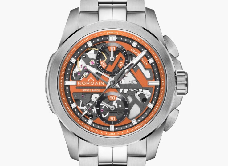 NORQAIN Independence Skeleton Chrono 42mm オレンジ スケルトン文字盤 ステンレススチールブレスレット N3200.40S01.O01.S01