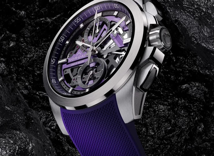 NORQAIN Independence Skeleton Chrono 42mm ブラック スケルトン文字盤 パープルミラネーズラバー ピンバックル N3200.40T03.P01.R01