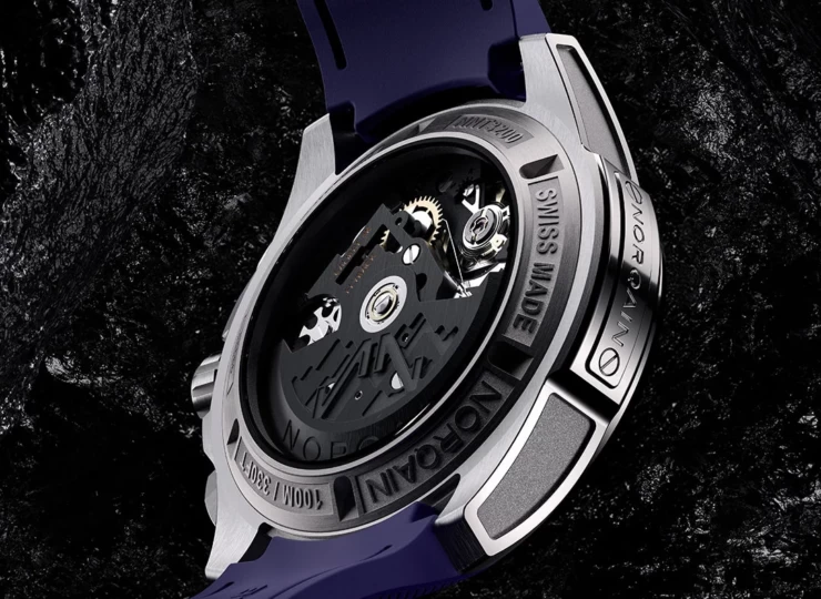NORQAIN Independence Skeleton Chrono 42mm ブラック スケルトン文字盤 パープルミラネーズラバー ピンバックル N3200.40T03.P01.R01