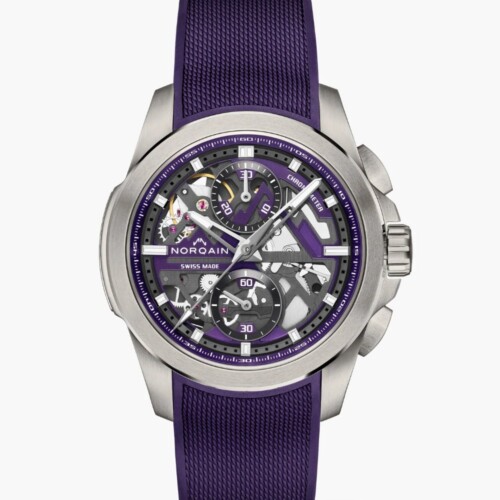 NORQAIN Independence Skeleton Chrono 42mm ブラック スケルトン文字盤 パープルミラネーズラバー ピンバックル N3200.40T03.P01.R01