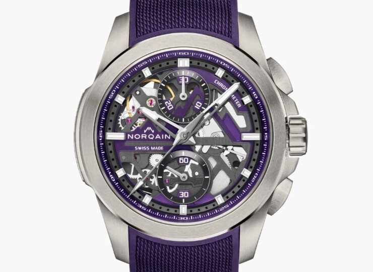 NORQAIN Independence Skeleton Chrono 42mm ブラック スケルトン文字盤 パープルミラネーズラバー ピンバックル N3200.40T03.P01.R01