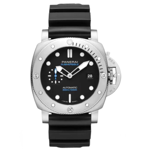 サブマーシブル 44mm スティール ブラック文字盤 ラバー・ストラップ